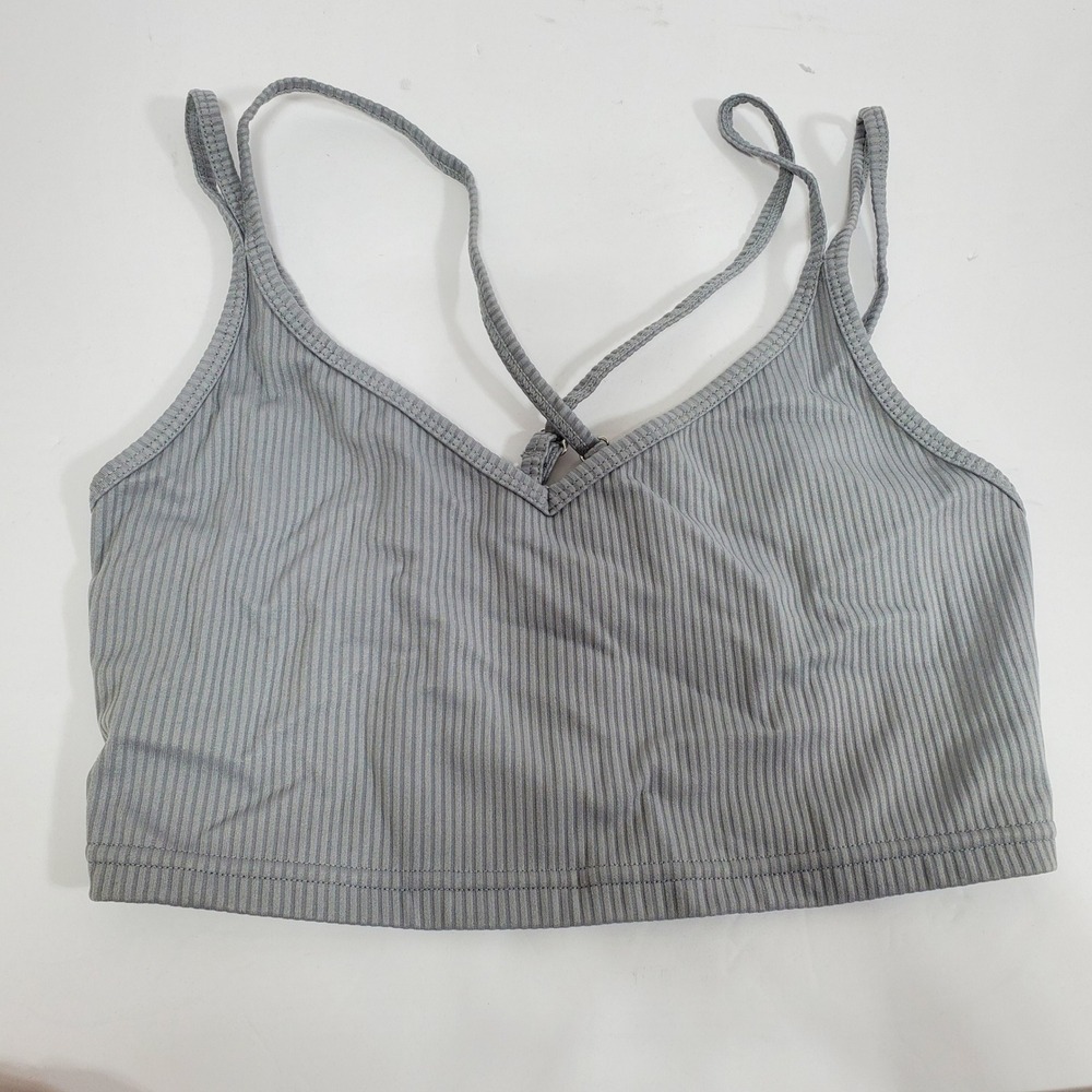 For Love & Lemons Ribbed Crop Top Womens Medium Grey Activewear V-Neck Cami